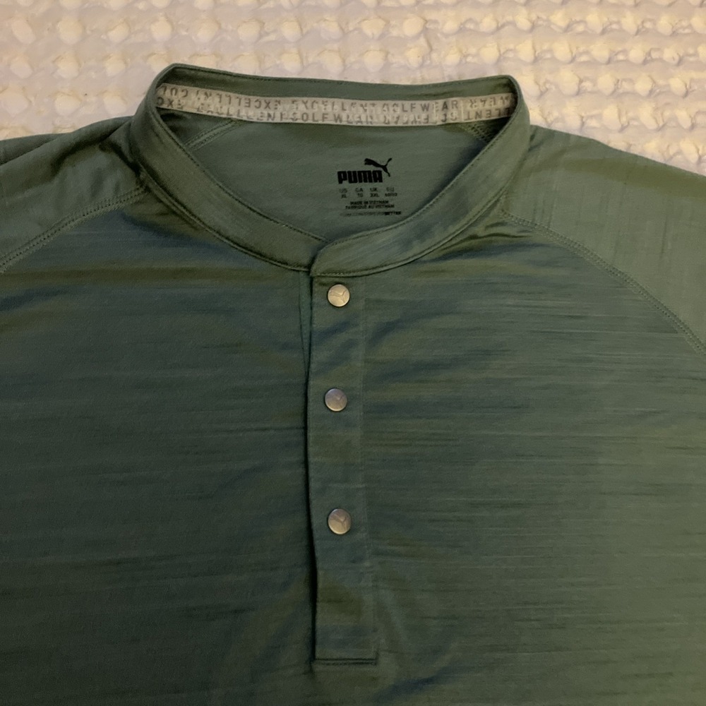 PUMA‎ Golf Green Snap Front Henley Short Sleeve Shirt Men's Sz XL - Picture 4 of 7